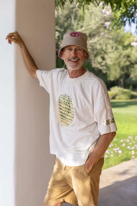 Patrick Cox wear the DISCOmbobulated t-shirt