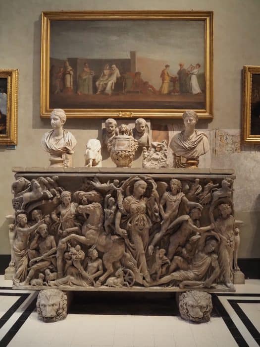 Ancient sarcophagus in the Aldobrandini Hall, Galleria Doria Pamphilj, Rome.
