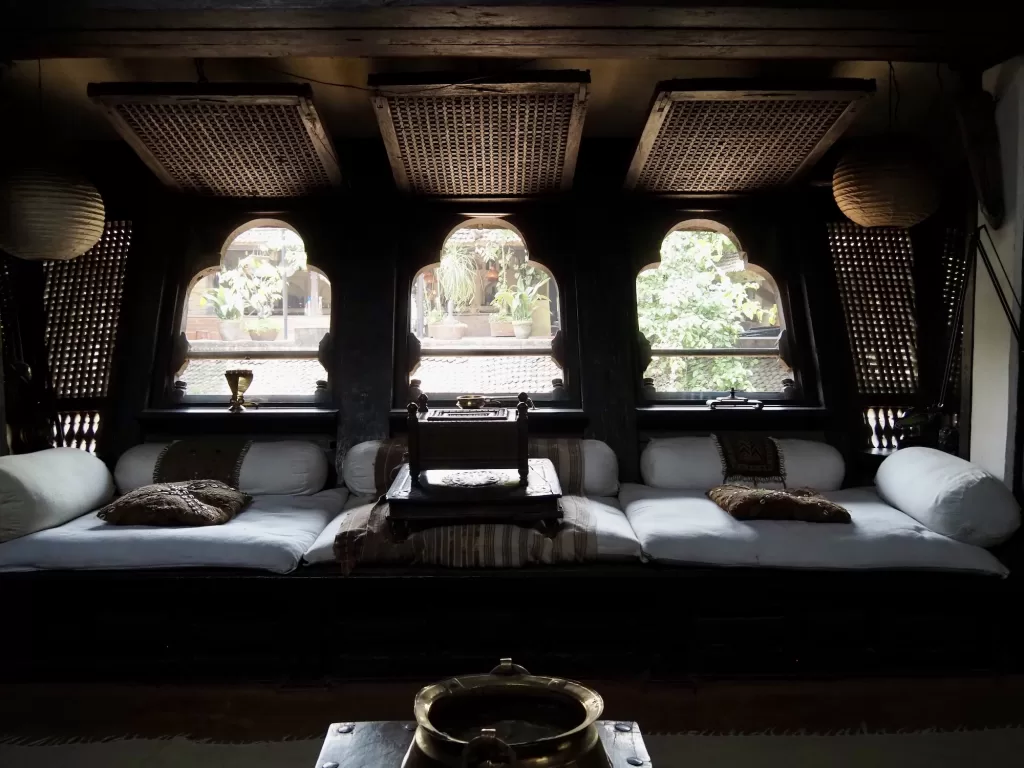 Main living room, or baitak, of Kutu Math Bhaktapur, home of Austrian architect Götz Hagmüller.