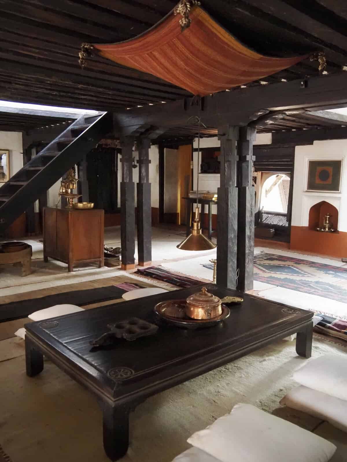 The baithak or living room of 18th-century Kutu Math, home of late conservation architect Götz Hagmüller in Bhaktapur.