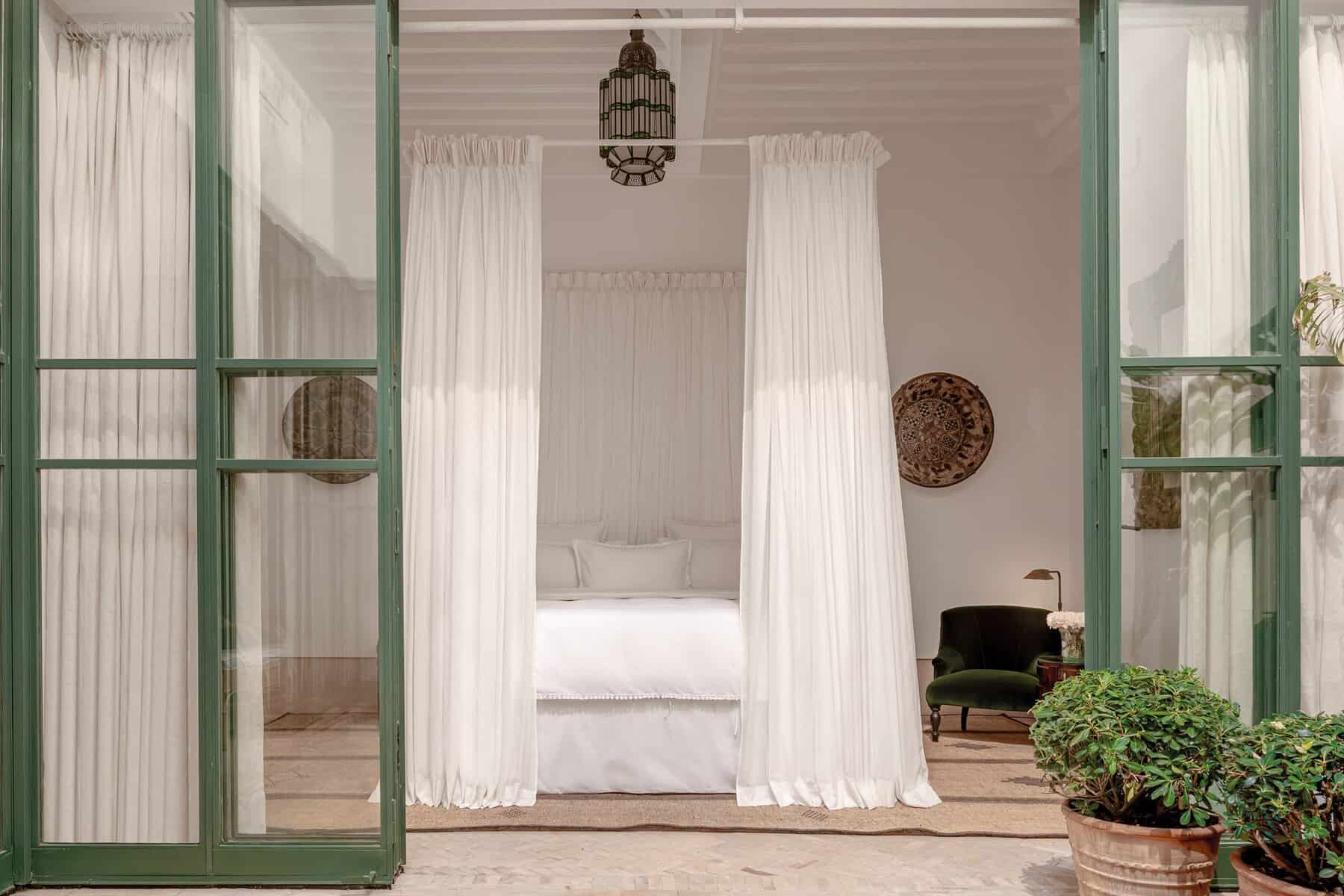 The bedroom of the expansive Agadir Suite, L'Hotel Marrakech.