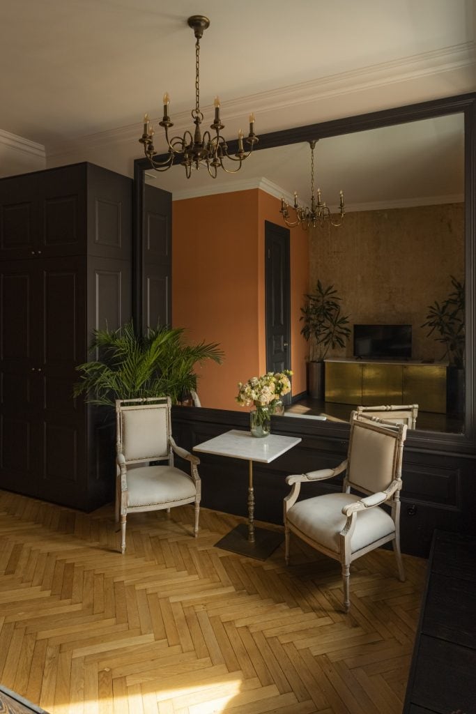 Directoire armchairs in a corner of a Junior Suite, Unfound Door Tbilisi.