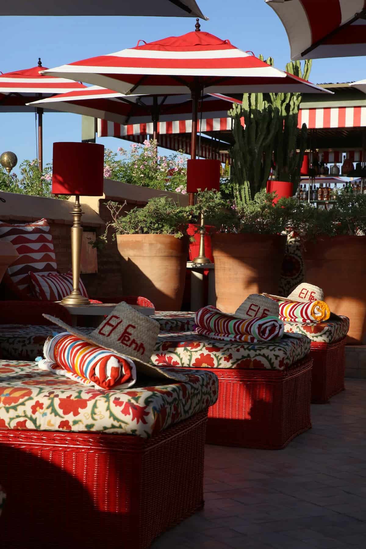 A corner of El Fenn's 1,300m2 roof terrace in Marrakech, Morocco.