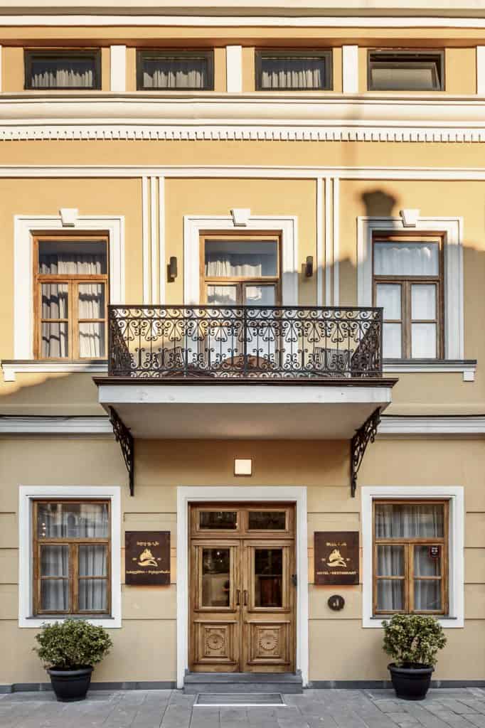 The Blue Fox Hotel The neoclassical facade of The Blue Fox Hotel, Tbilisi.