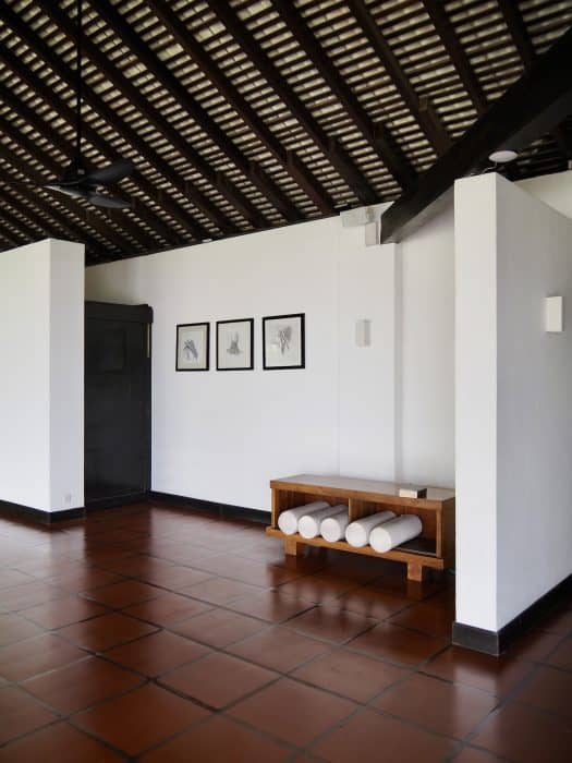 Yoga in the Geoffrey Bawa Pavilion, Jetwing Lagoon Wellness.