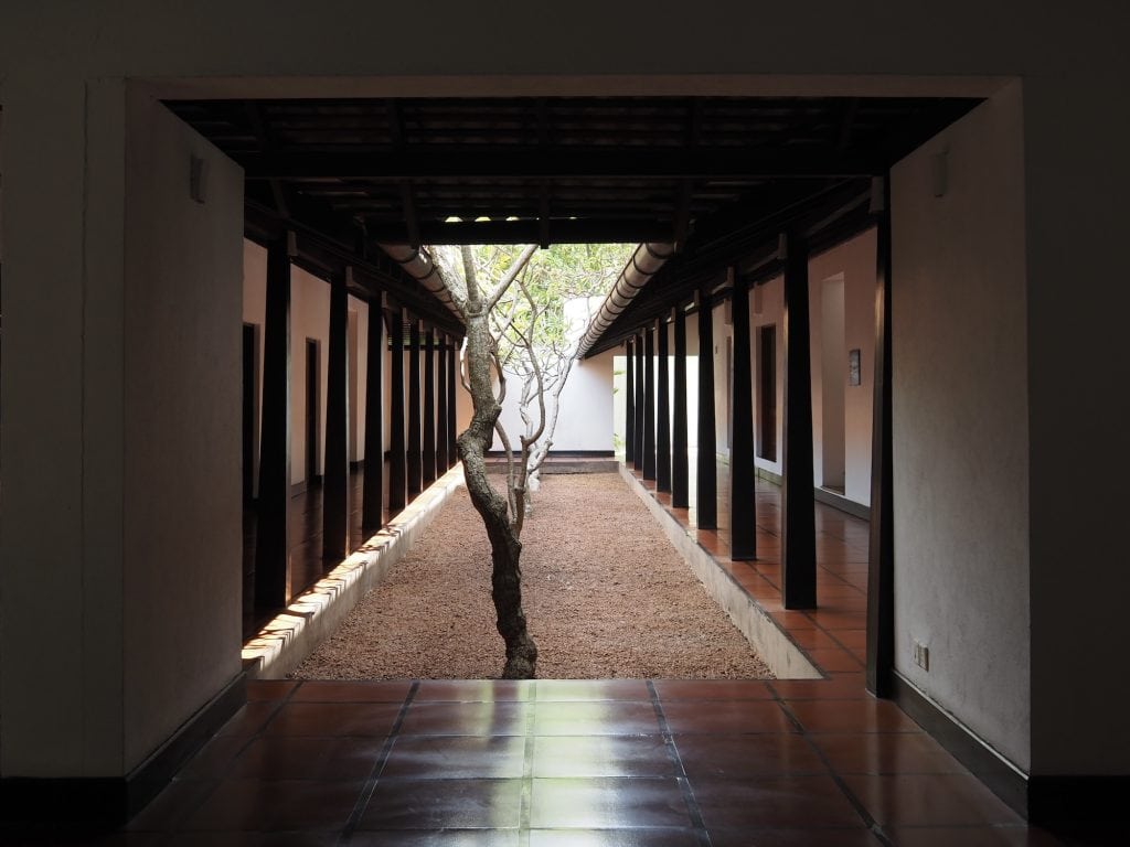 Courtyard designed by Geoffrey Bawa, Jetwing Lagoon Wellness, Negombo Sri Lanka.