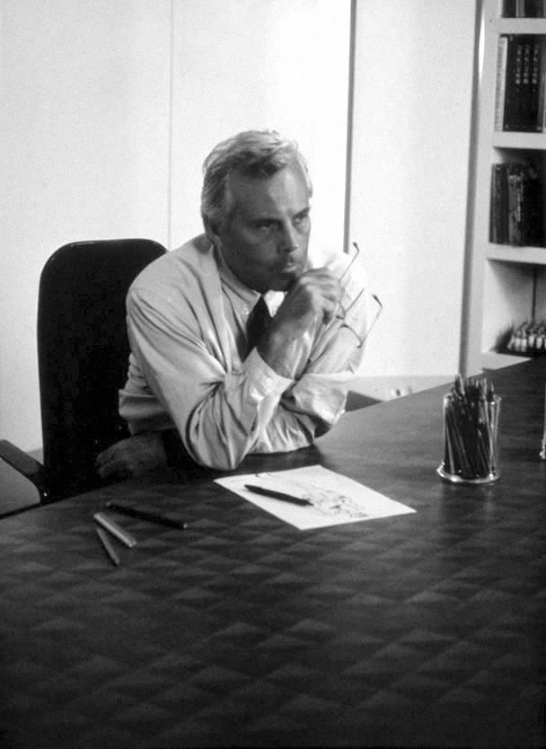 Giorgio Armani in his studio in Milan c.1983.