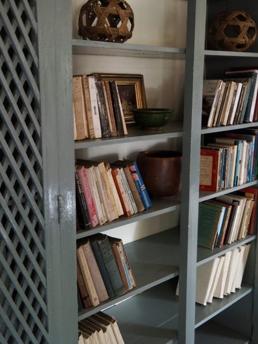 Books from the days of Dick Dumas and Geoffrey Dobbs at The Sun House boutique hotel Galle, Sri Lanka.