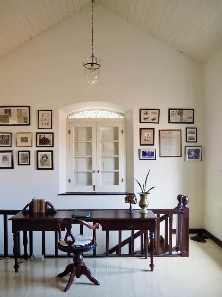 Private library with desk in The Gallean Suite, The Sun House boutique hotel Galle.