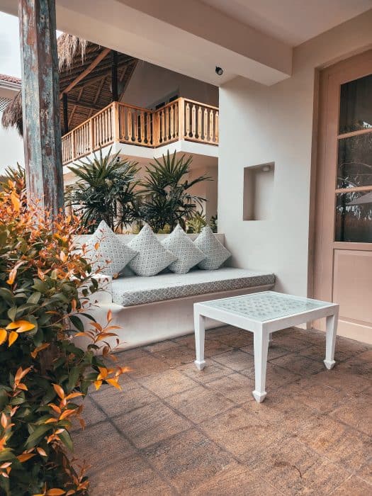 Terrace of Standard Double Room, Halcyon Mawella boutique hotel, Sri Lanka.