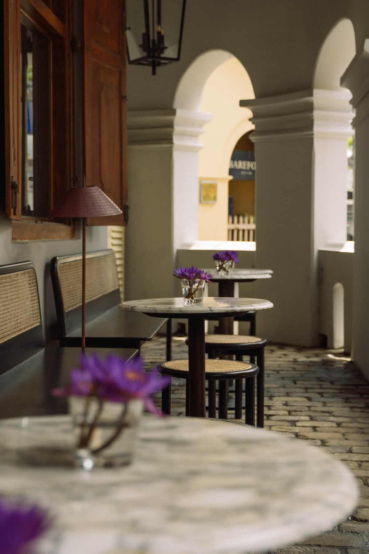 The Fort Printers' veranda overlooks Pedlar Street, Galle Fort, Sri Lanka.