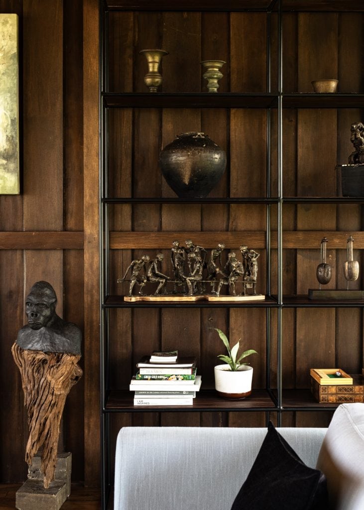 Books, objects and art in the living room, Trebartha East:The Roundhouse, a boutique hotel near the south coast of Sri Lanka.