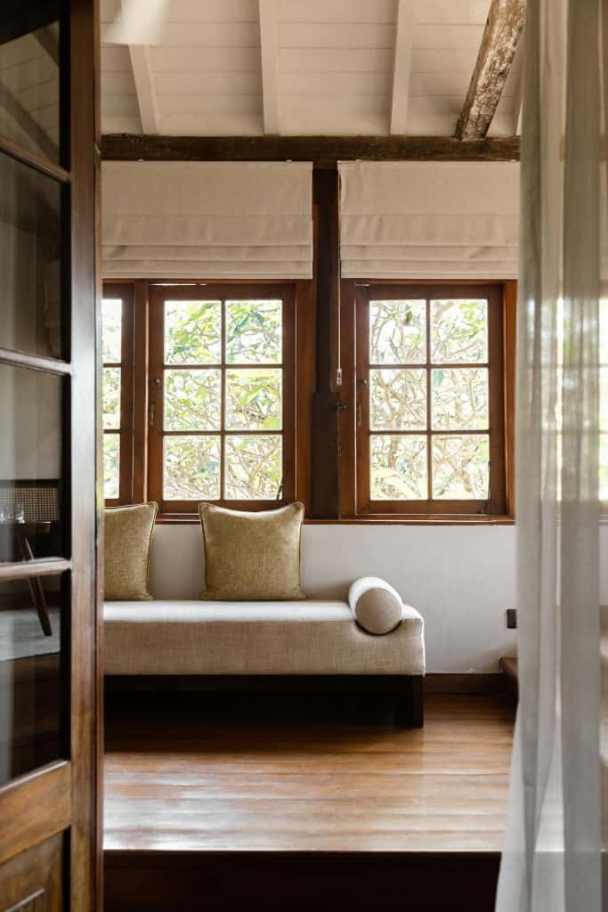 fort-printers-headmasters-suite Daybed & timber windows in the Headmaster's Suite, Fort Printers hotel, Galle Fort.