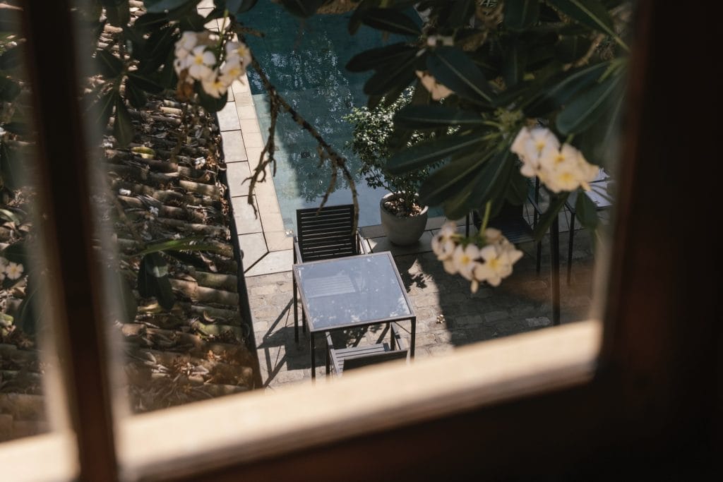 Swimming pool view from first floor of Heritage Wing.
