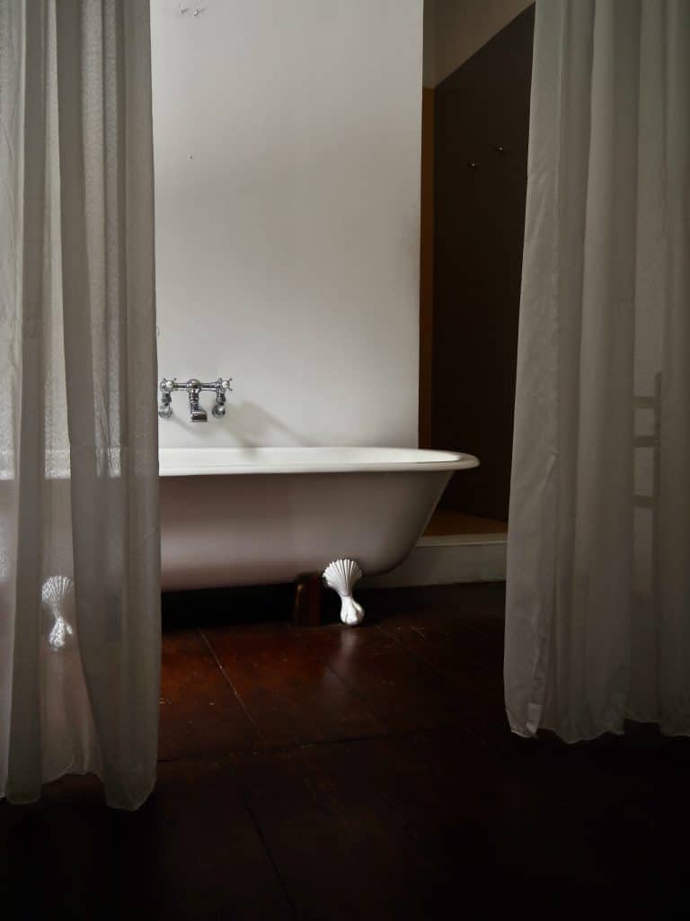 Adigar's Manor Indian Admiral suite bathroom, Adigar's Manor near Kandy, Sri Lanka.