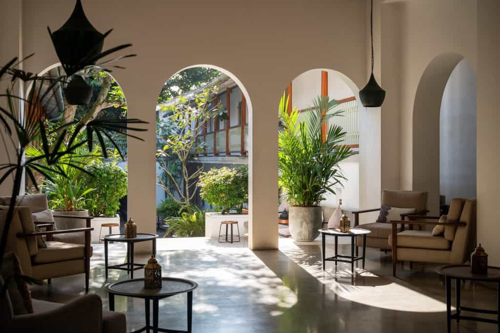 Reception loggia, Fort Bazaar boutique hotel, Galle Fort, Sri Lanka.