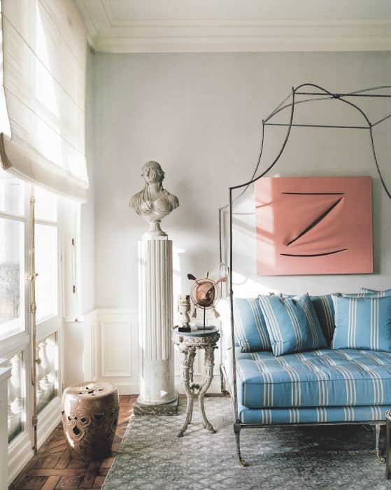 Jacques Grange. The Paris apartment of Jacques Grange features a staircase inspired by Le Corbusier, with a work by Maurizio Cattelan.