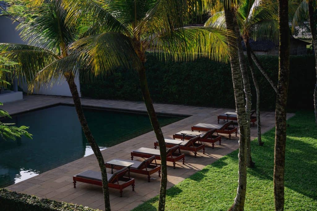 Amangalla. Surrounded by palm trees, Amangalla's swimming pool is the largest in Galle Fort.