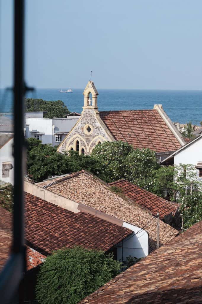 Amangalla. The terracotta-tiled rooftops and colonial architecture of Galle Fort, as seen from Amangalla hotel.