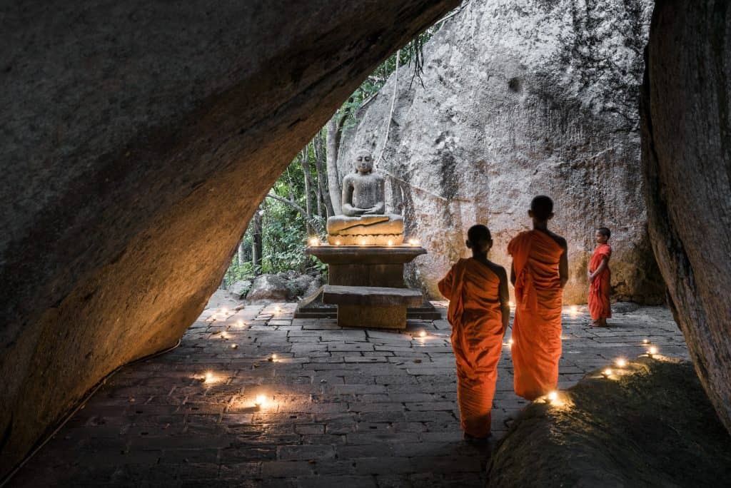 Sri Lanka. Yatagala Raja Maha Viharaya, a revered Buddhist monastery built into granite boulders, 2,300 years old, near Galle.
