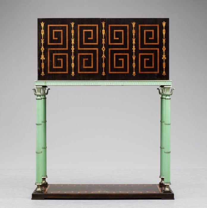 Axel Einar Hjorth. Louis cabinet with striking green-painted columns by Axel Einar Hjorth, a masterpiece of the Swedish Grace period.