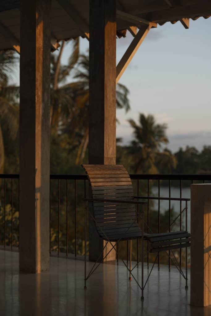 Kurulu Bay. A timber and metal chair favoured by Geoffrey Bawa, at Kurulu Bay House, by Channa Daswatte.