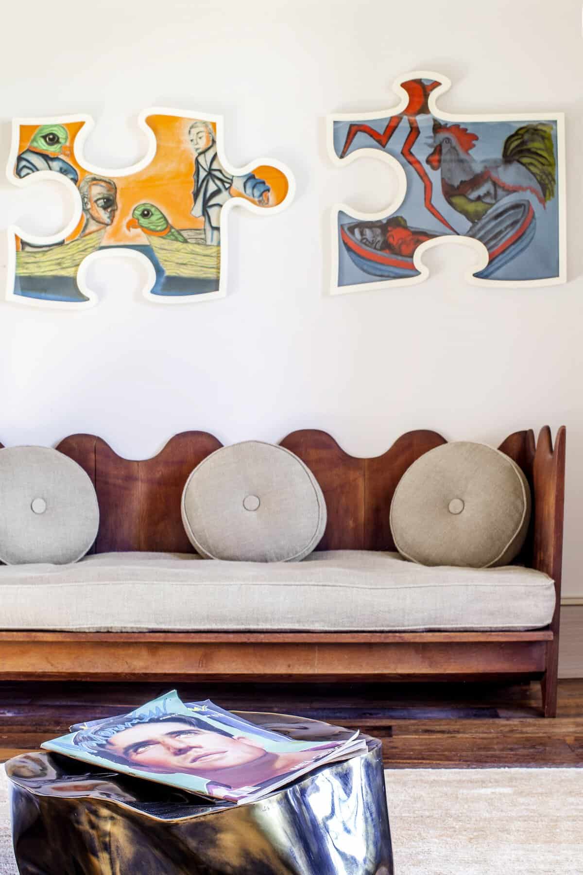 Axel Einar Hjorth. Contemporary art above Axel Einar Hjorth sofa in eclectic Provence interior designed by Pierre Yovanovitch.